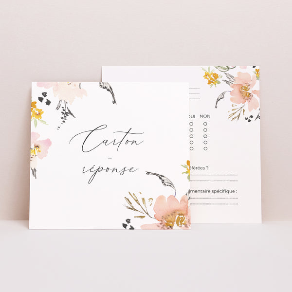 Carton réponse Mariage Carré Fleurs pop II photo