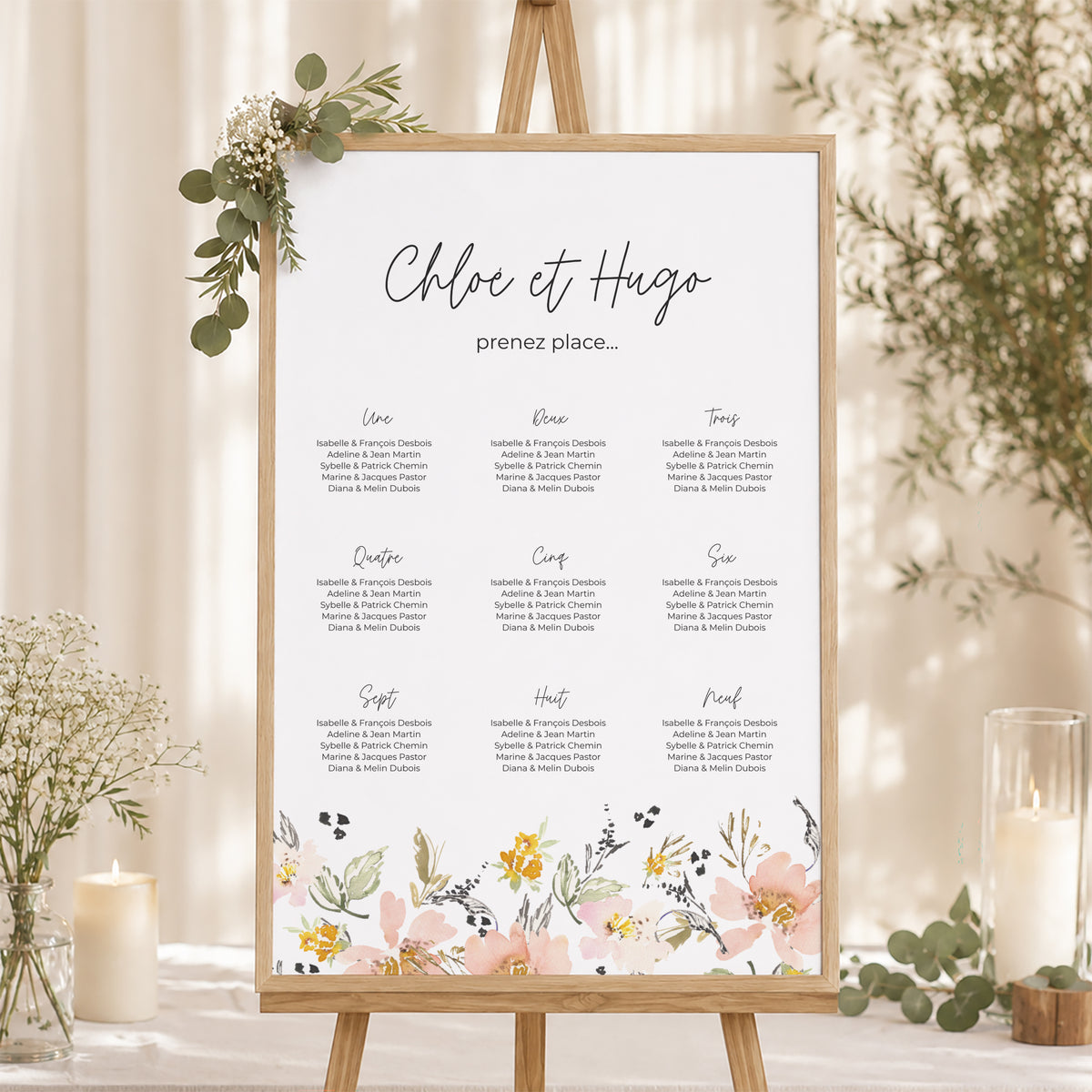 Plan de table Mariage Portrait 60 x 90 cm Fleurs pop II photo N° 1