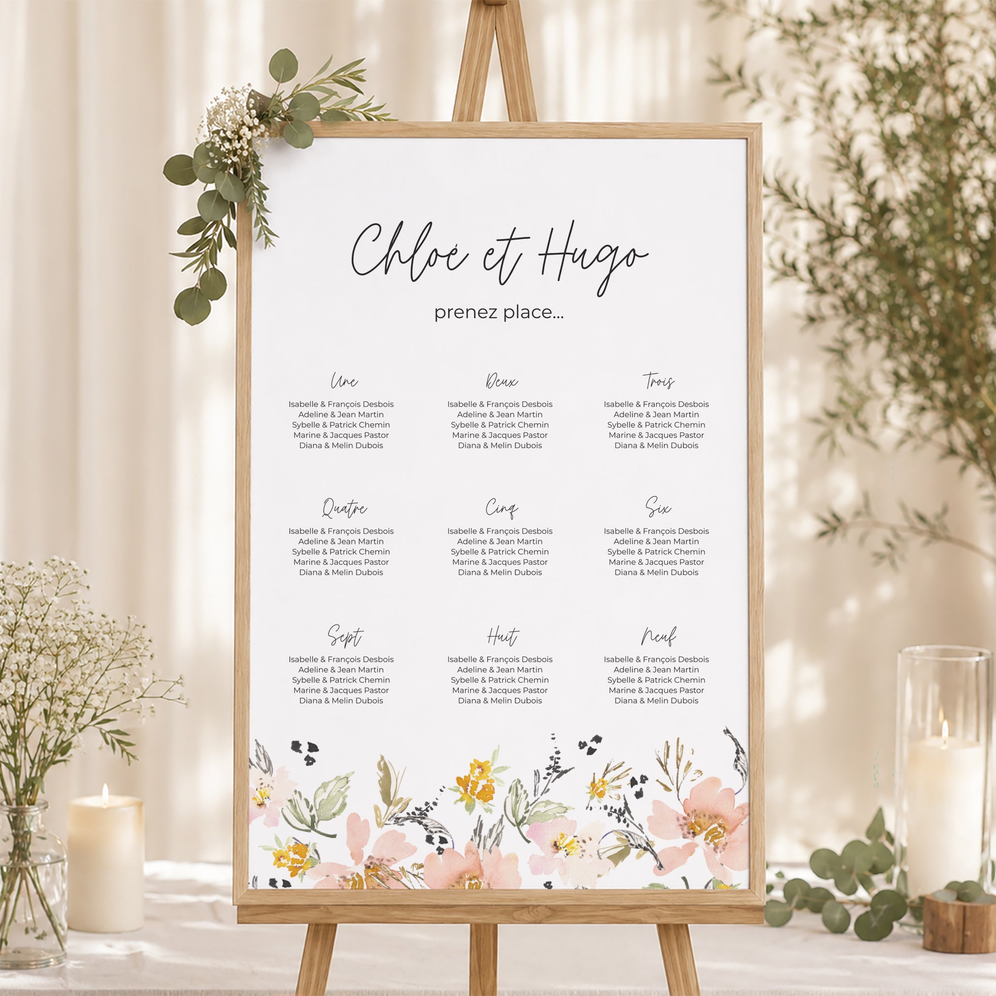 Plan de table Mariage Portrait 60 x 90 cm Fleurs pop II photo N° 1