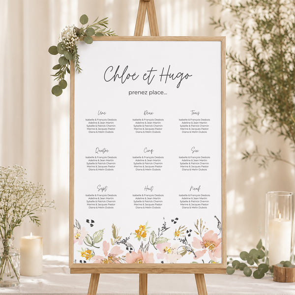 Plan de table Mariage Portrait 60 x 90 cm Fleurs pop II photo