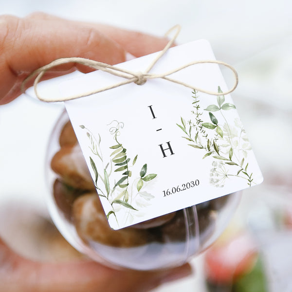 Boîte à dragées Mariage boule avec étiquette carrée Séraline photo