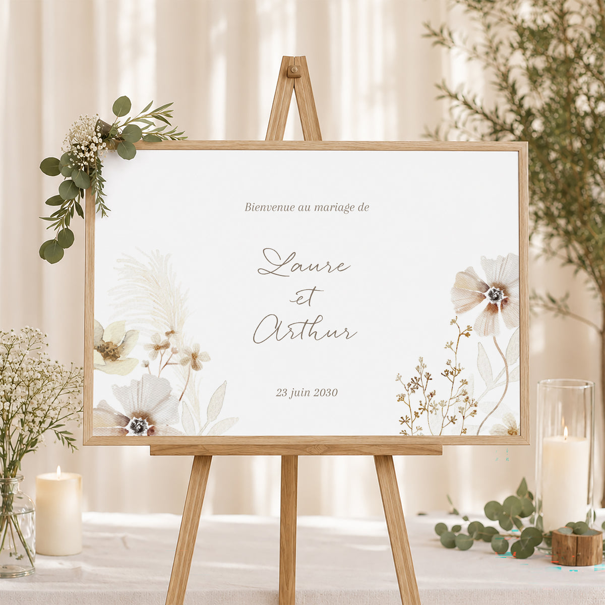 Panneau bienvenue Mariage Paysage 90 x 60 cm Camélise photo N° 1