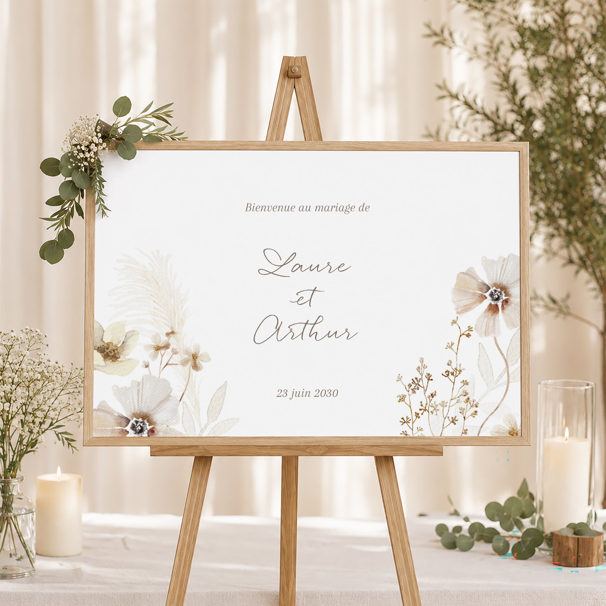 Panneau bienvenue Mariage Paysage 90 x 60 cm Camélise photo N° 1