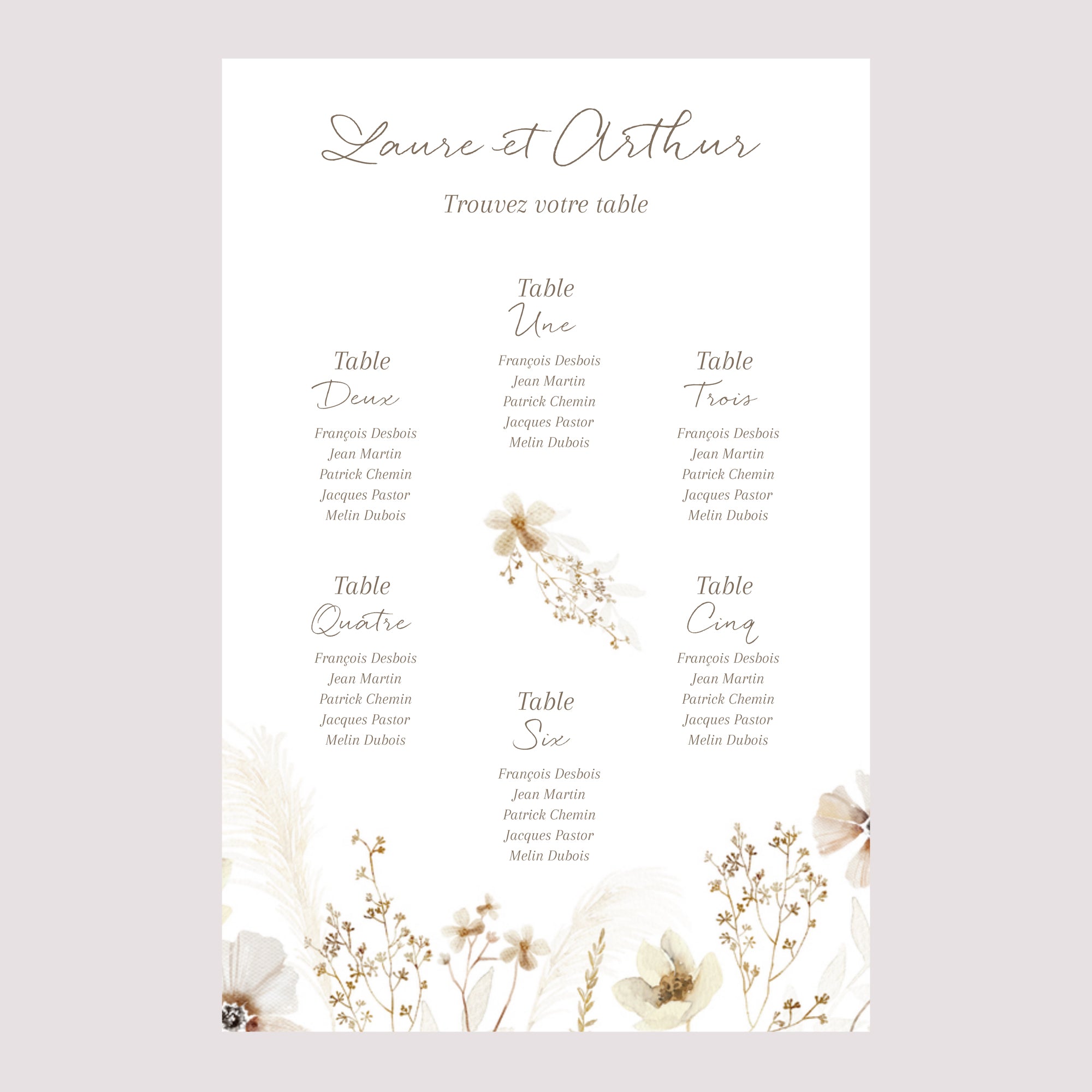 Plan de table Mariage Portrait Camélise photo N° 2