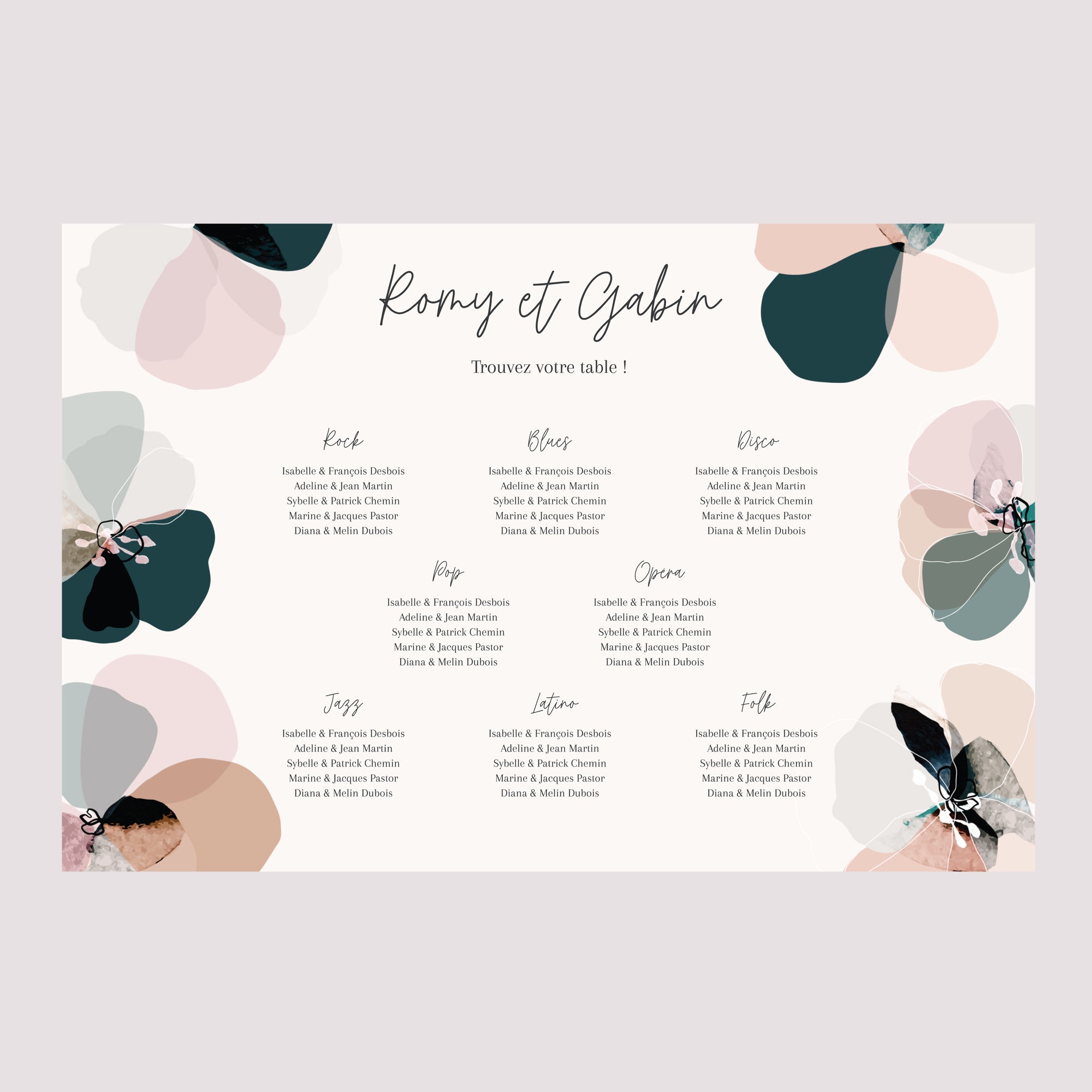 Plan de table Mariage Paysage 90 x 60 cm Brunelle photo N° 2