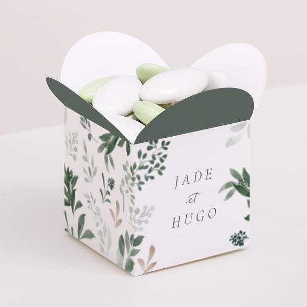 Boîte à dragées Mariage Ouverture papillon Couronne végétale photo