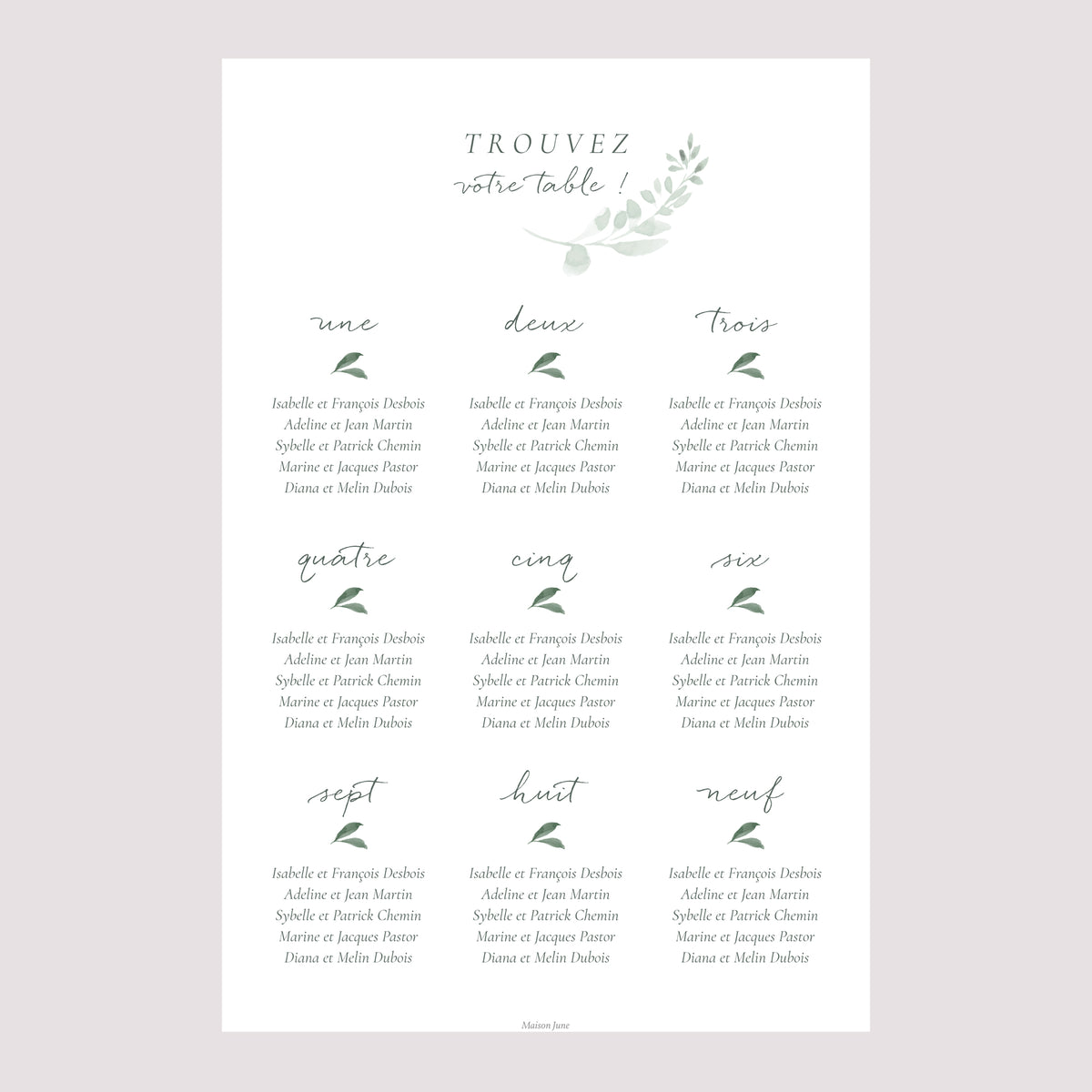 Plan de table Mariage Portrait Couronne végétale photo N° 2