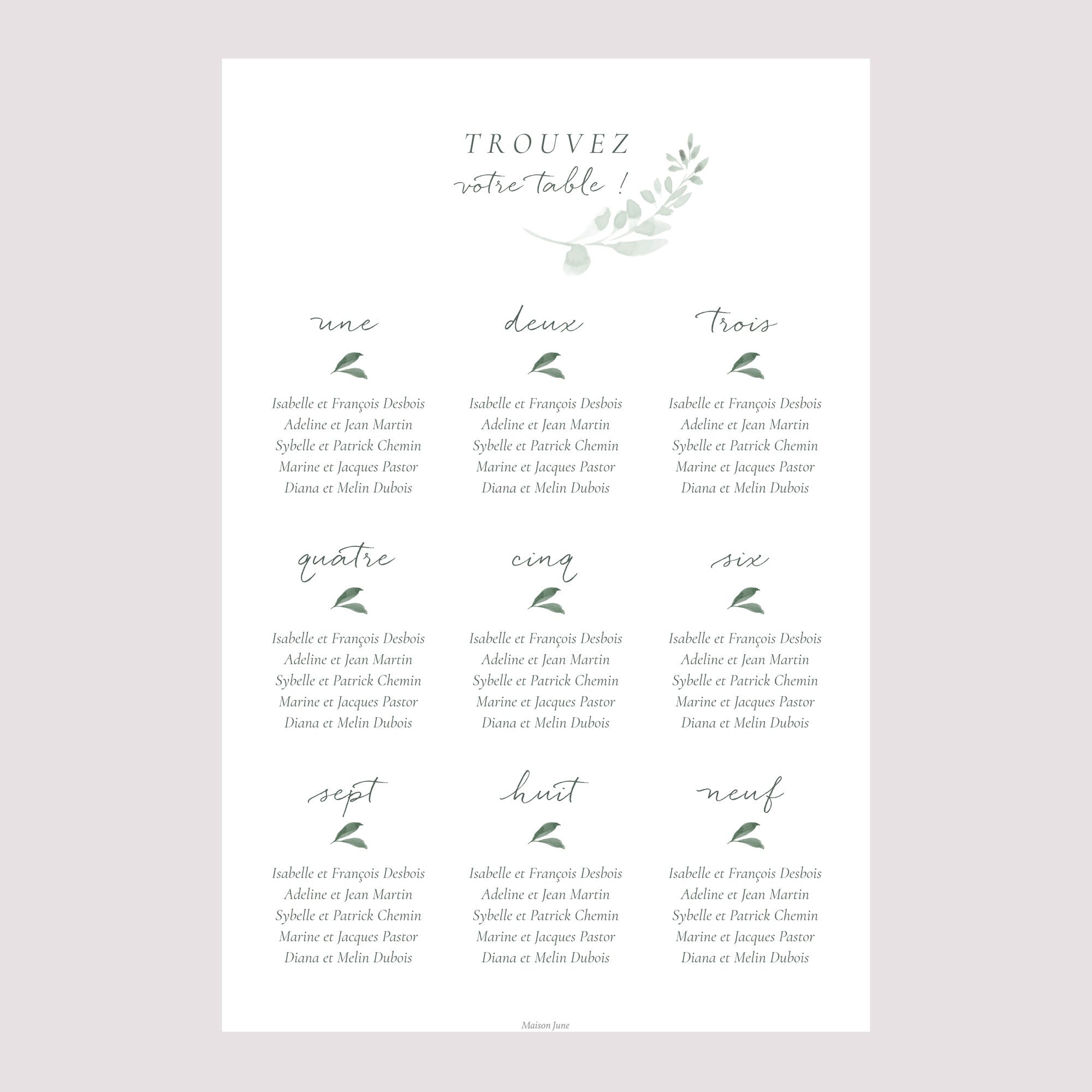 Plan de table Mariage Portrait Couronne végétale photo N° 2
