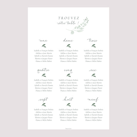 Plan de table Mariage Portrait Couronne végétale