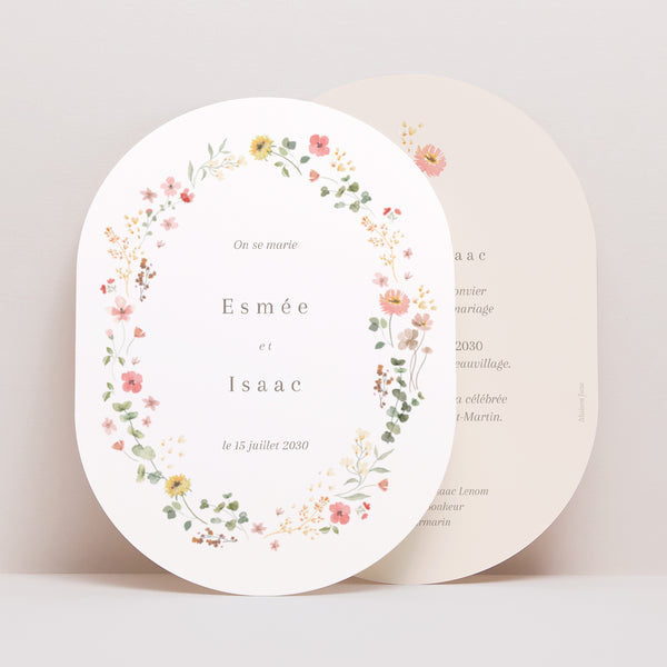 Faire-part Mariage Ovale Fleurs d'été photo