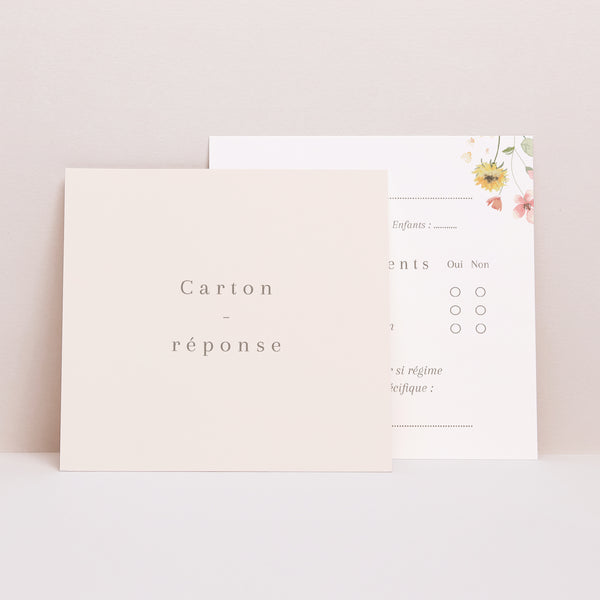 Carton réponse Mariage Carré Fleurs d'été photo