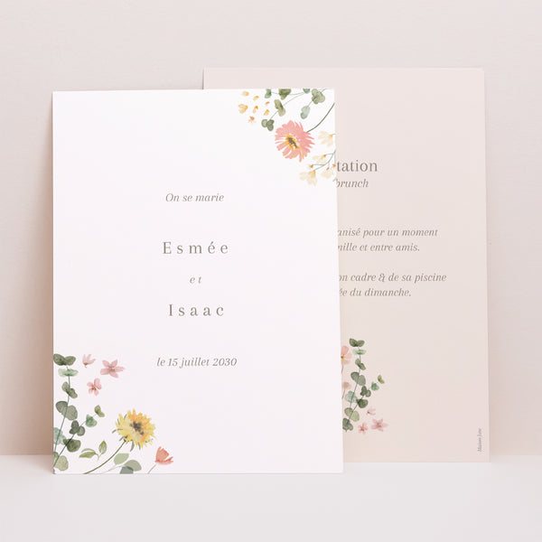 Invitations Mariage Portrait Fleurs d'été photo