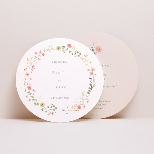 Save the date Mariage Rond Fleurs d'été photo