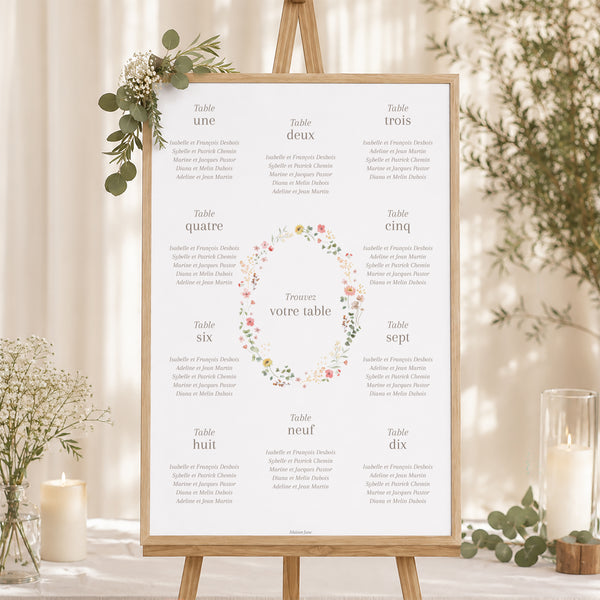Plan de table Mariage Portrait Fleurs d'été photo