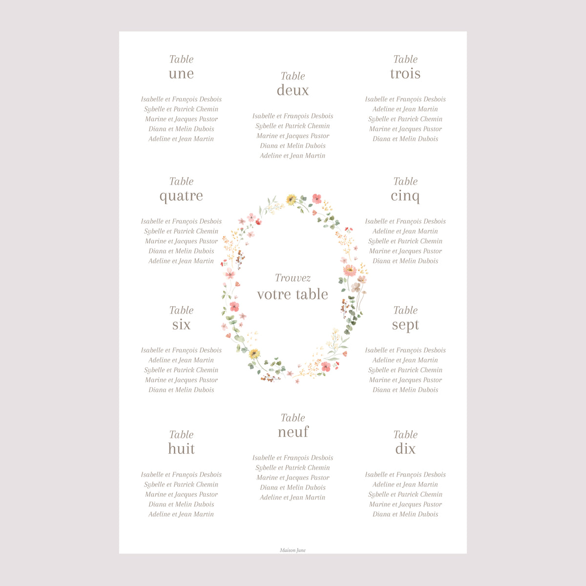 Plan de table Mariage Portrait Fleurs d'été photo N° 2