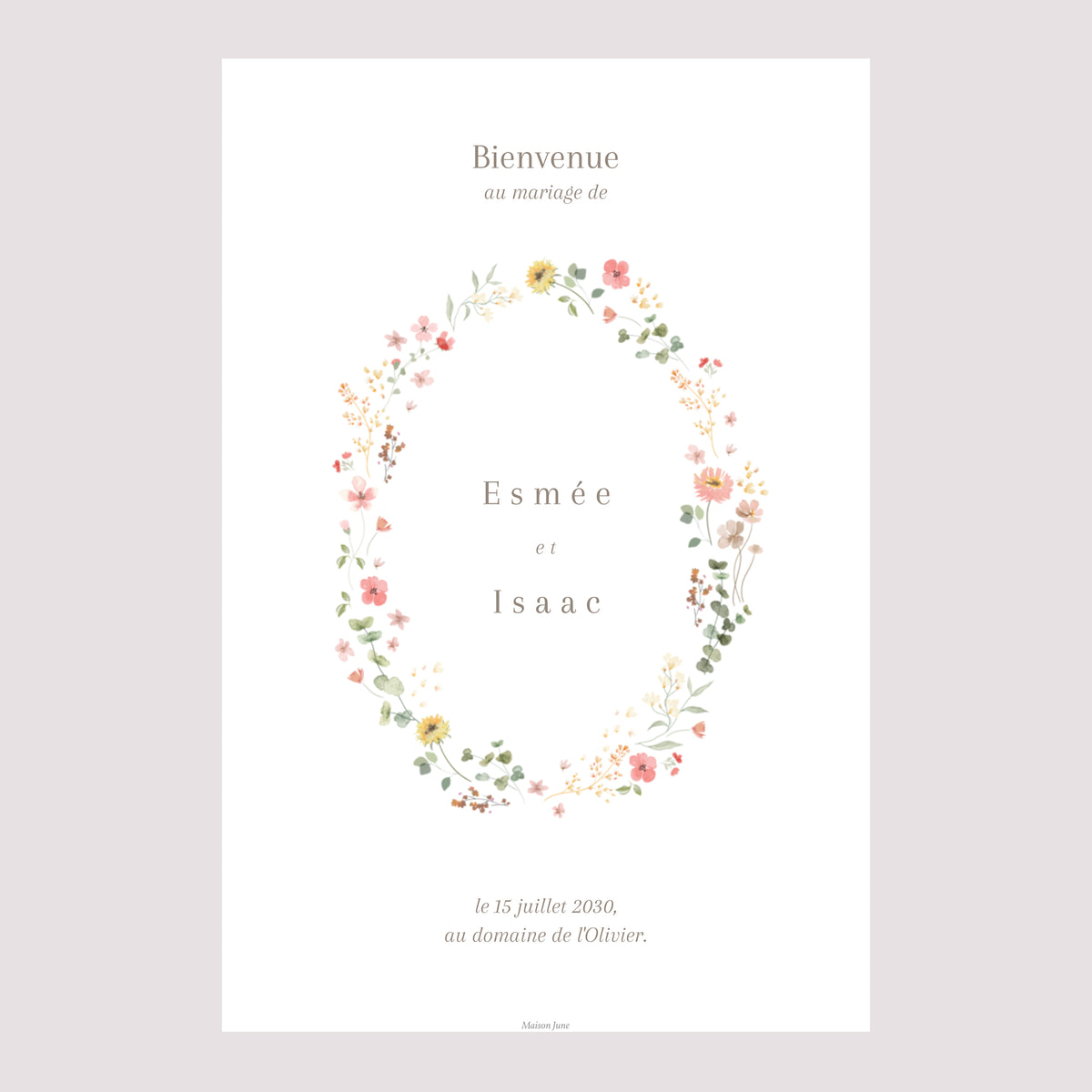 Panneau bienvenue Mariage Portrait 60 x 90 cm Fleurs d'été photo N° 2