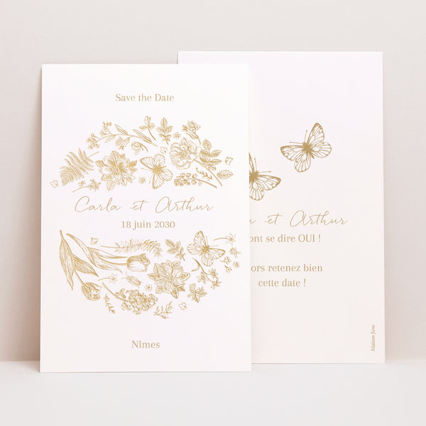 Save the date Mariage Portrait Herbier doré photo