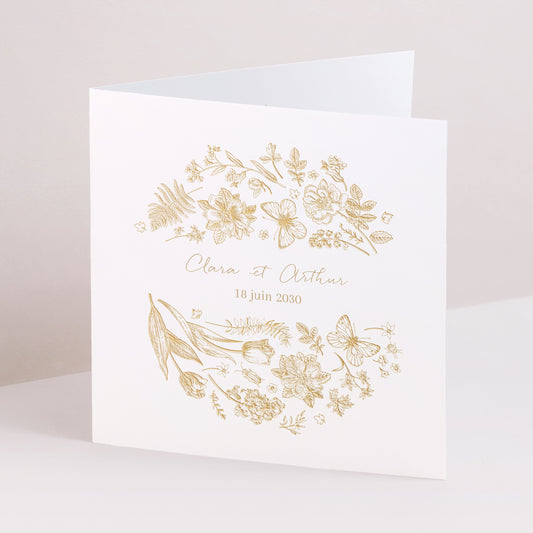 Faire-part Mariage Carré double volet Herbier doré photo
