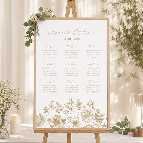 Plan de table Mariage Portrait Herbier doré photo