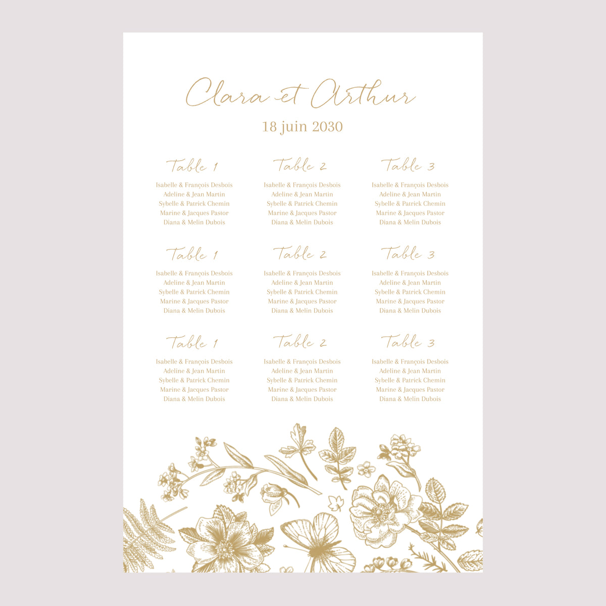 Plan de table Mariage Portrait Herbier doré photo N° 2