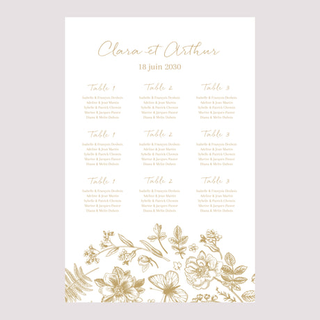 Plan de table Mariage Portrait Herbier doré