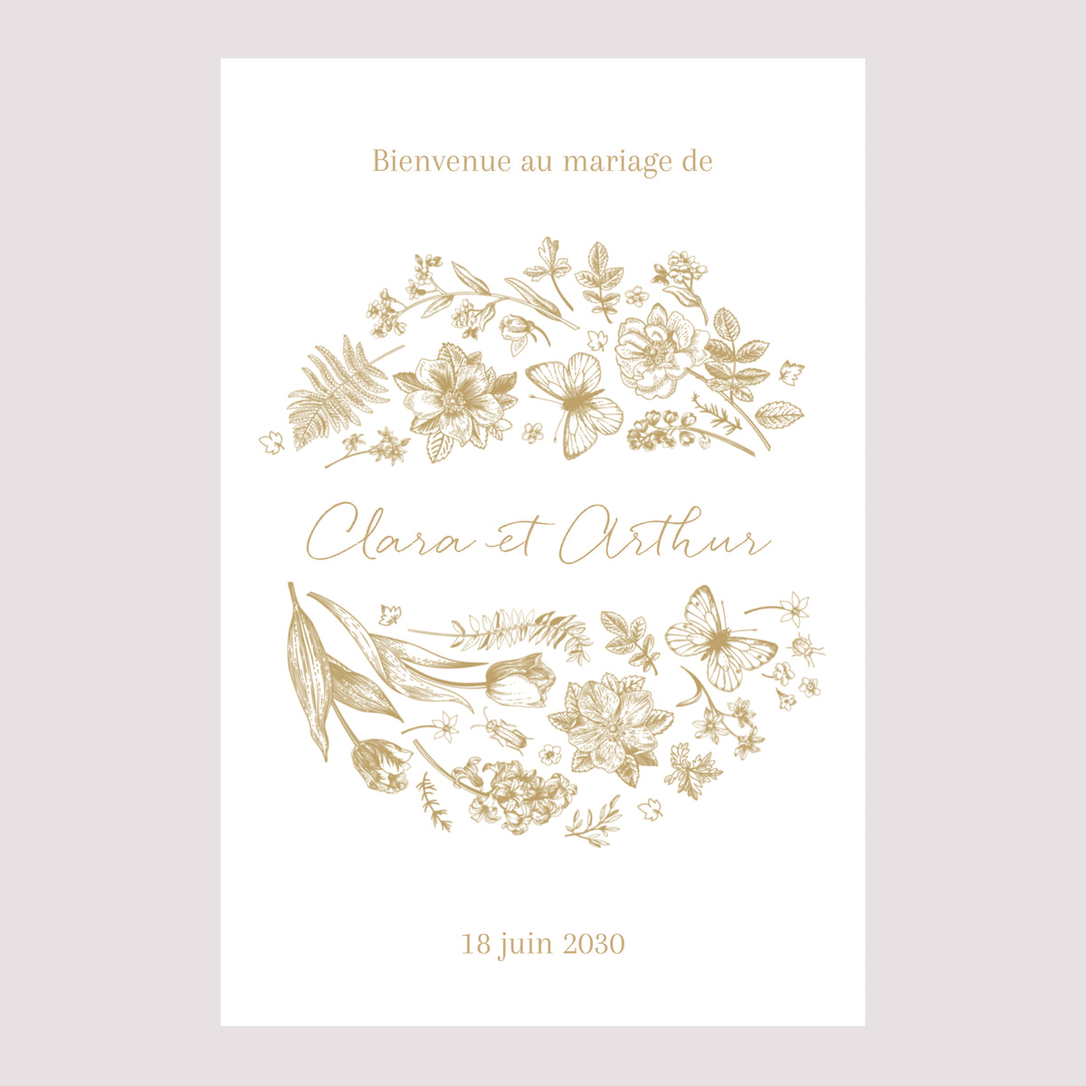 Panneau bienvenue Mariage Portrait 60 x 90 cm Herbier doré photo N° 2