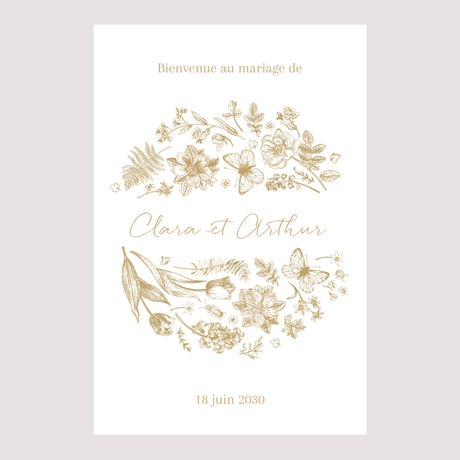 Panneau bienvenue Mariage Portrait 60 x 90 cm Herbier doré