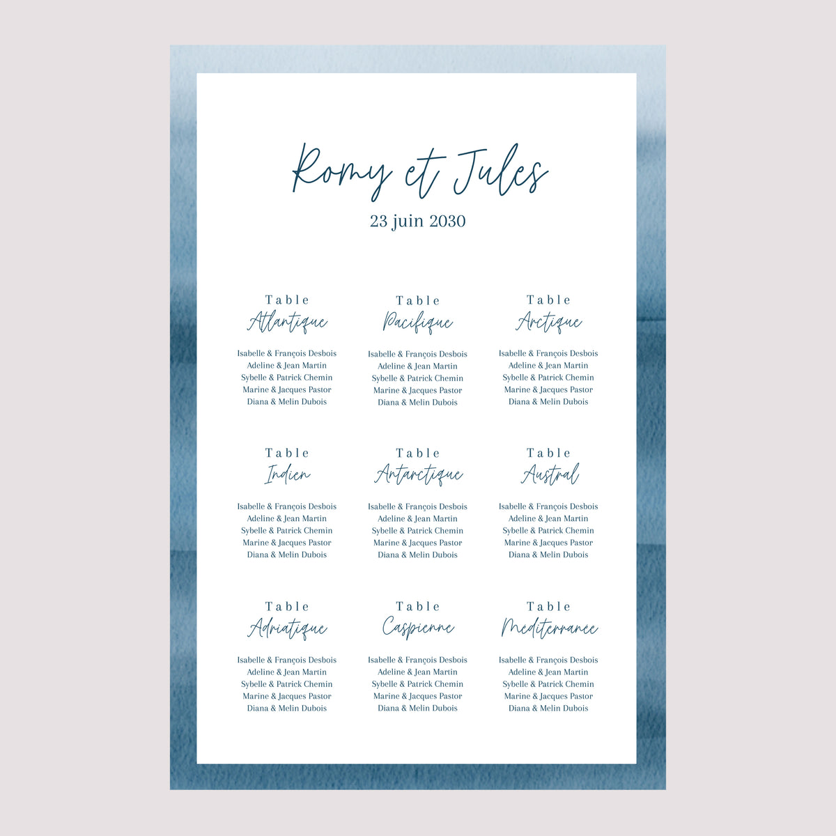 Plan de table Mariage Portrait Océan d'amour photo N° 2