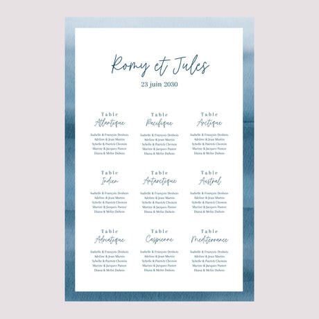 Plan de table Mariage Portrait Océan d'amour