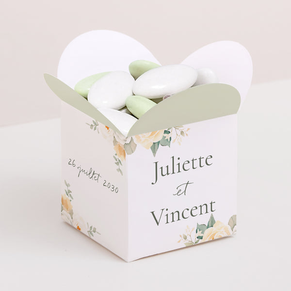 Boîte à dragées Mariage Ouverture papillon Bouquet romantique photo