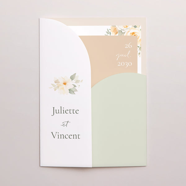 Faire-part Mariage Pochette 2 cartes Bouquet romantique photo