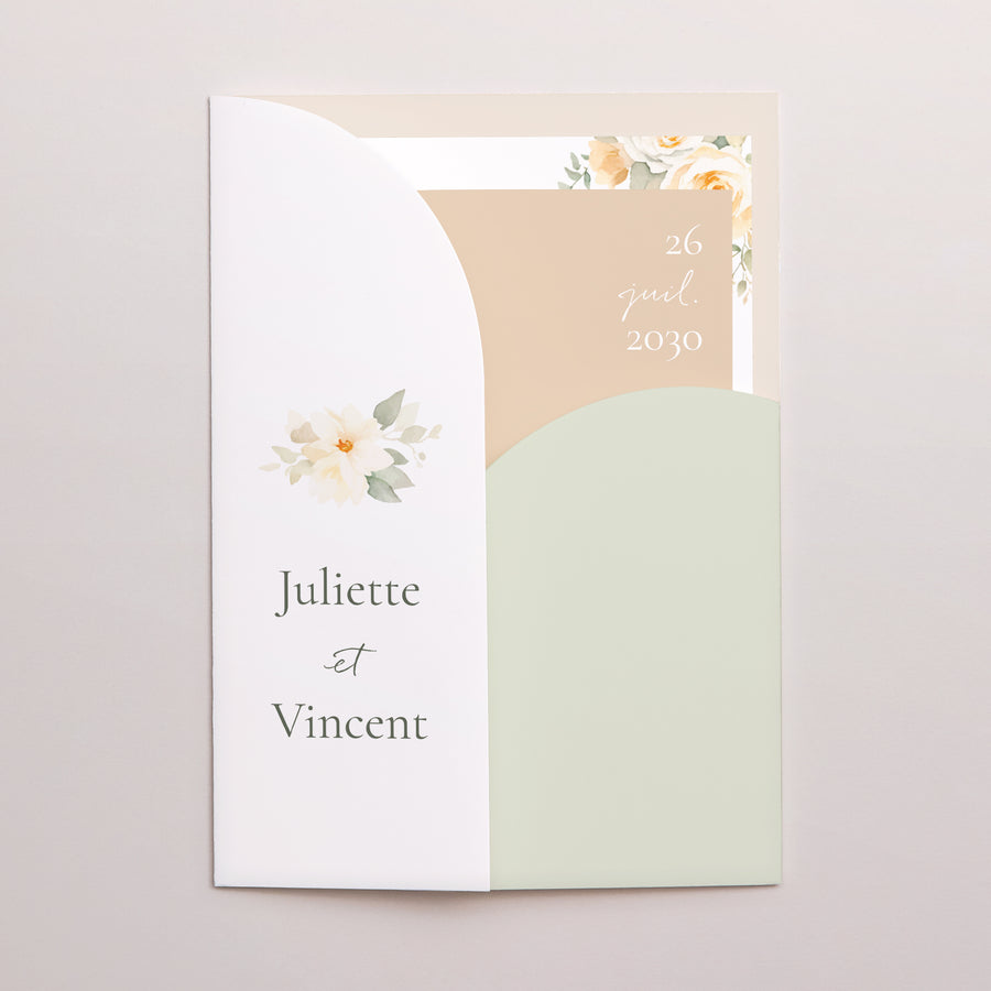 Faire-part Mariage Pochette 2 cartes Bouquet romantique photo