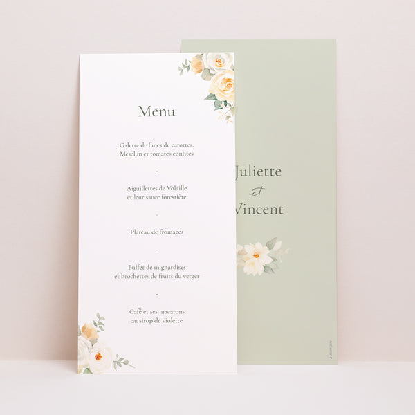 Menu Mariage Panoramique portrait Bouquet romantique photo