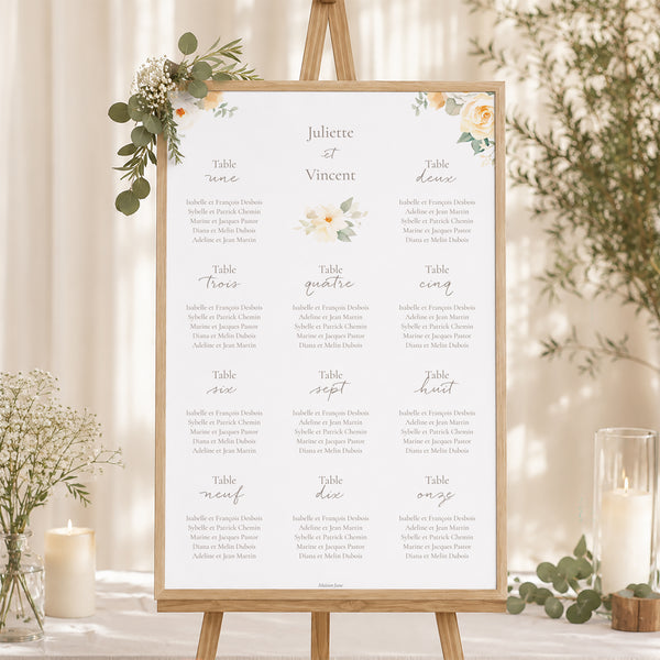 Plan de table Mariage Portrait Bouquet romantique photo