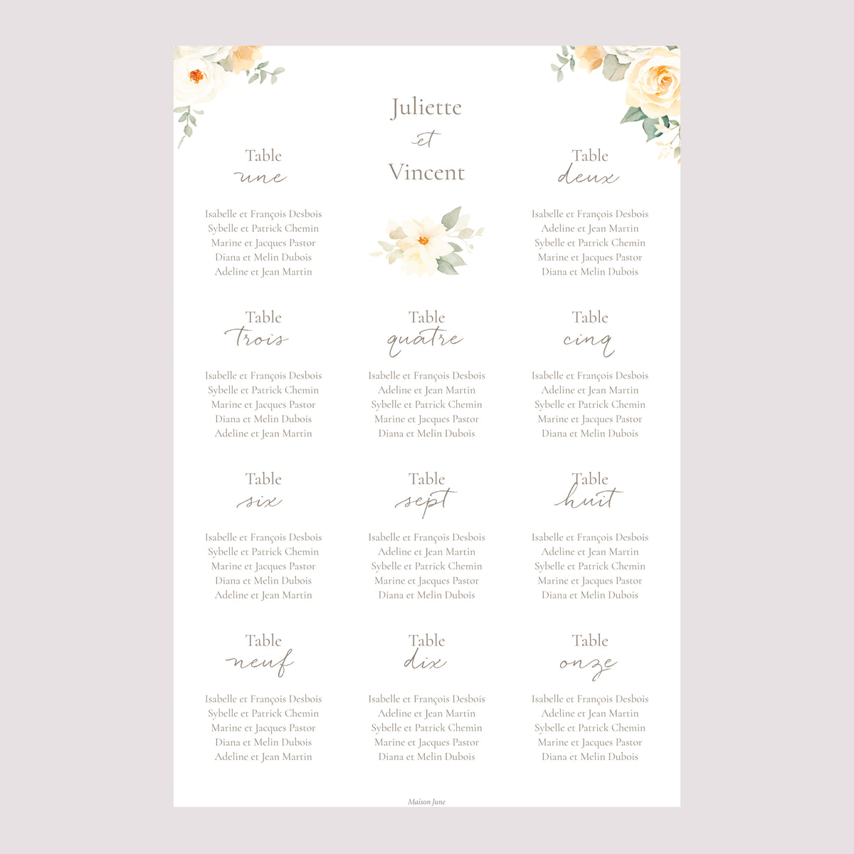 Plan de table Mariage Portrait Bouquet romantique photo N° 2