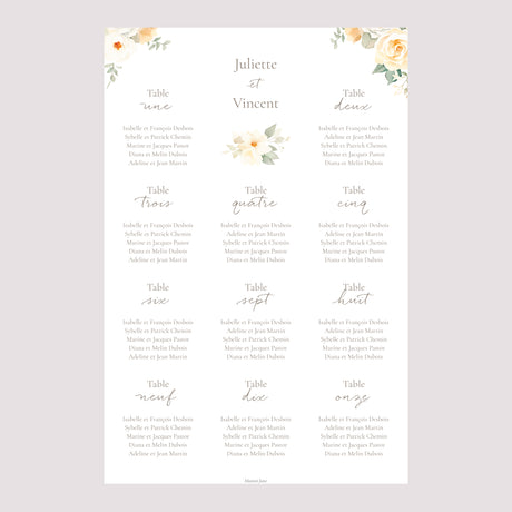 Plan de table Mariage Portrait Bouquet romantique