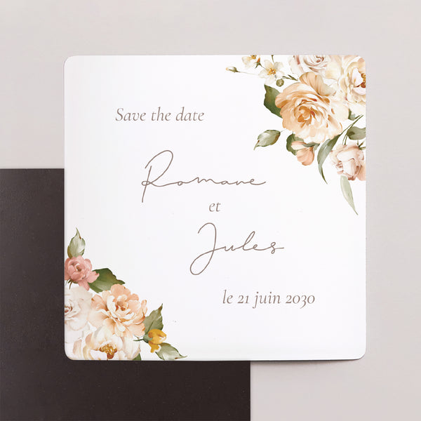 Save the date Mariage Lot de 9, magnétique Fleurs pêche photo