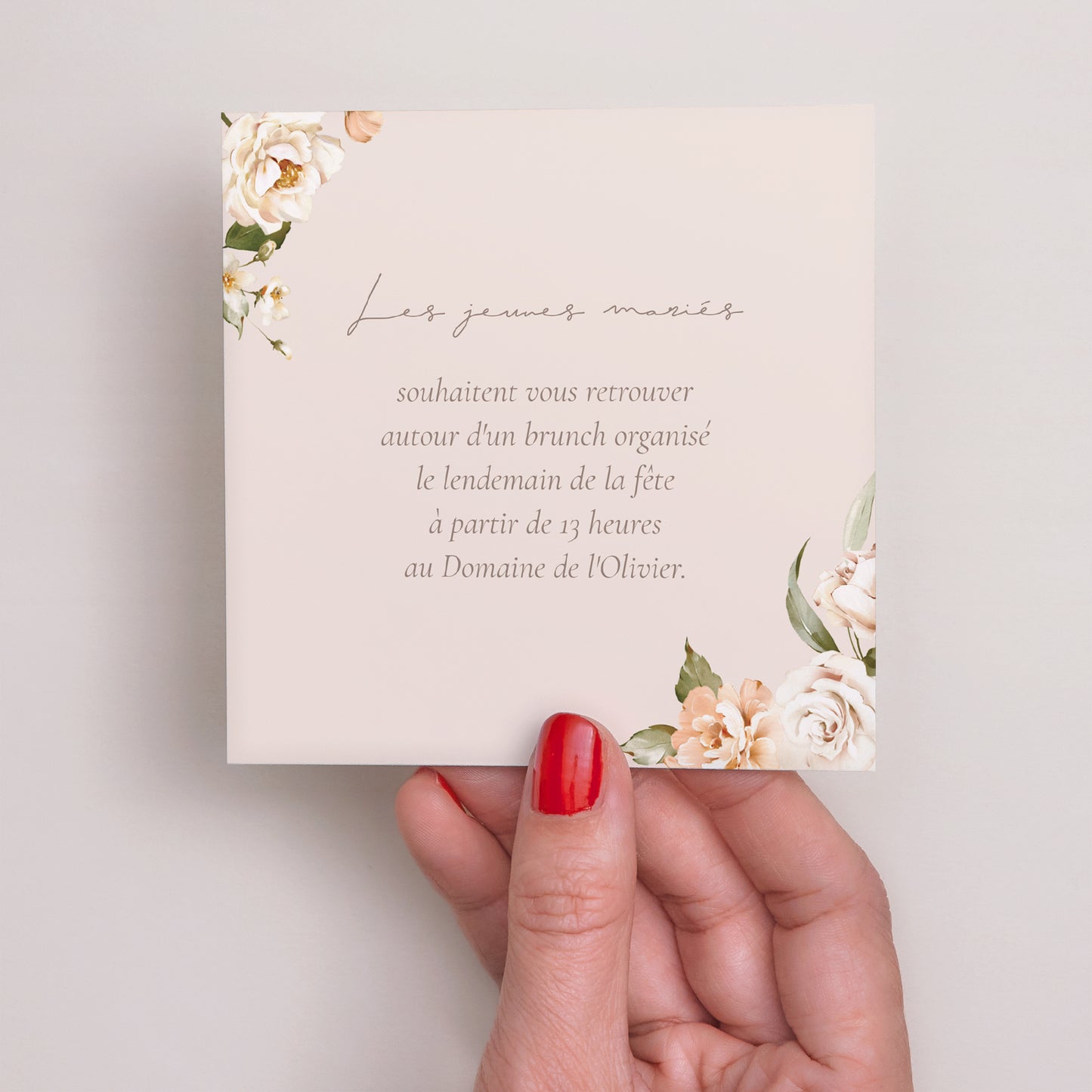 Invitations Mariage Carré Fleurs pêche photo N° 2