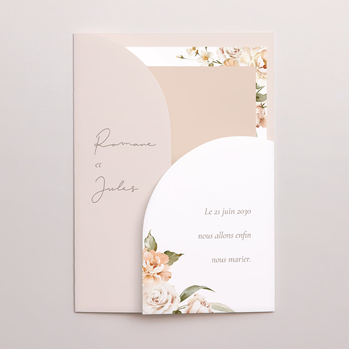 Faire-part Mariage Pochette 2 cartes Fleurs pêche photo