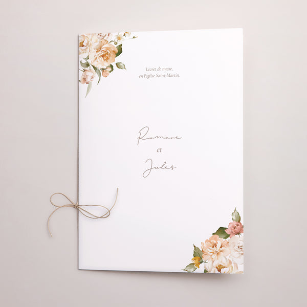 Livret de messe Mariage Double volet Fleurs pêche photo