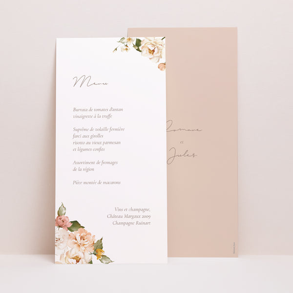 Menu Mariage Panoramique portrait Fleurs pêche photo
