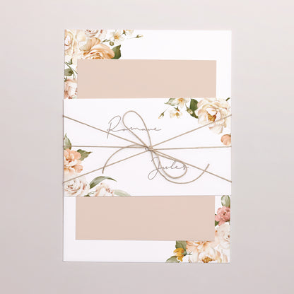 Faire-part Mariage 3 cartes, ruban Fleurs pêche photo N° 1