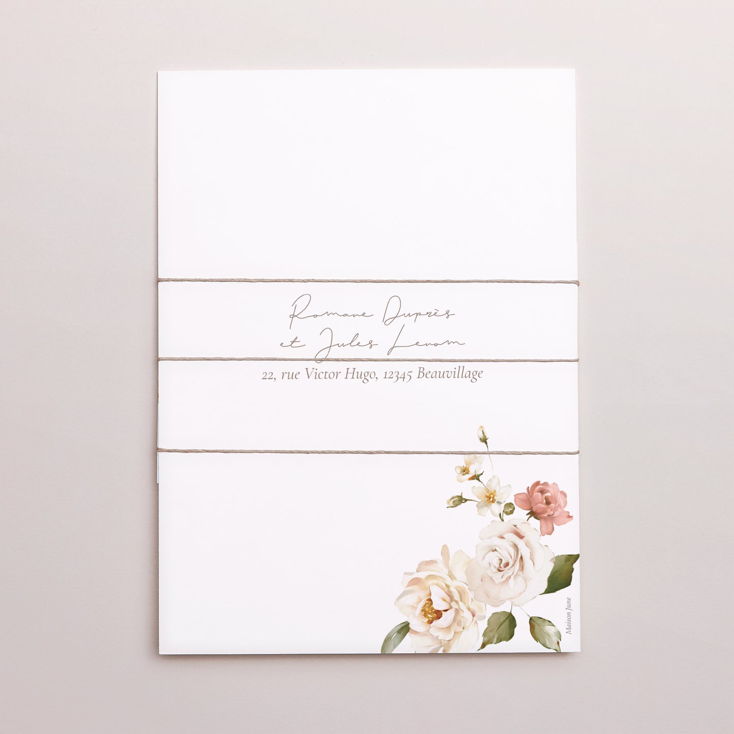 Faire-part Mariage 3 cartes, ruban Fleurs pêche photo N° 4