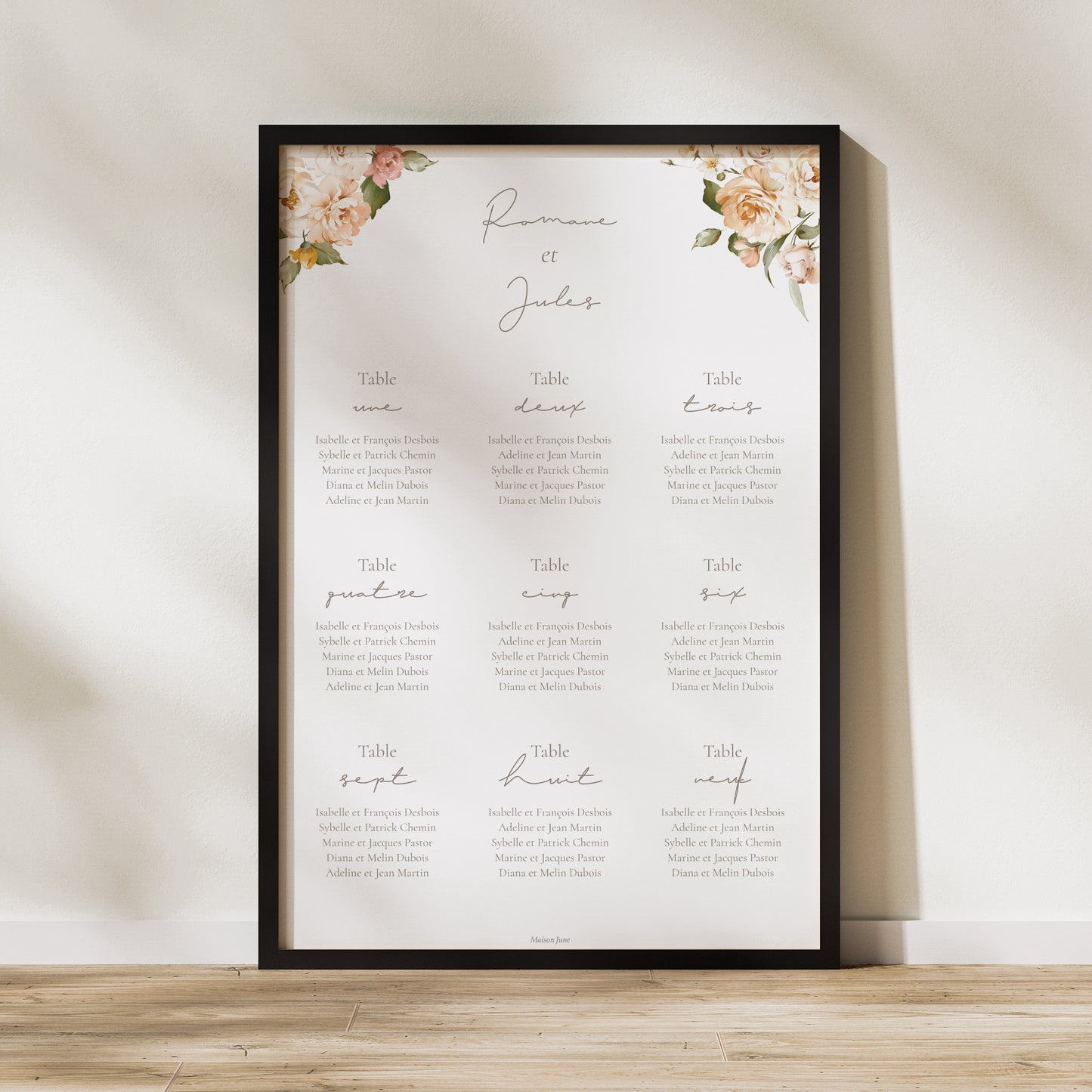 Plan de table Mariage Portrait Fleurs pêche photo N° 1