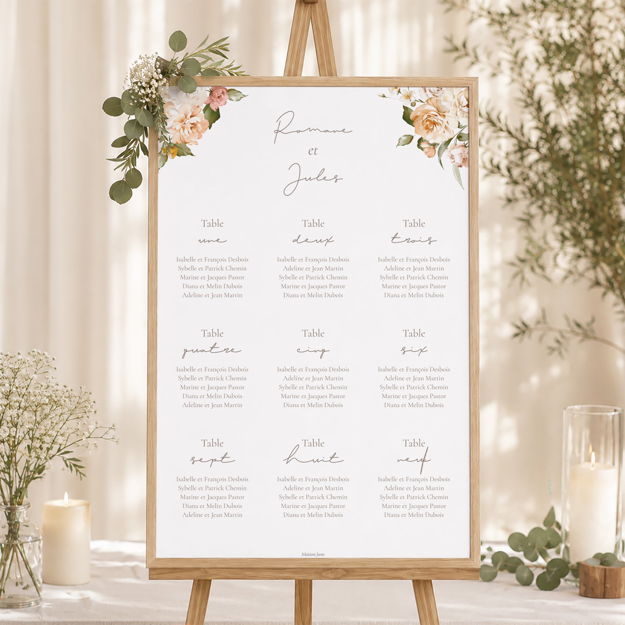 Plan de table Mariage Portrait Fleurs pêche photo N° 1