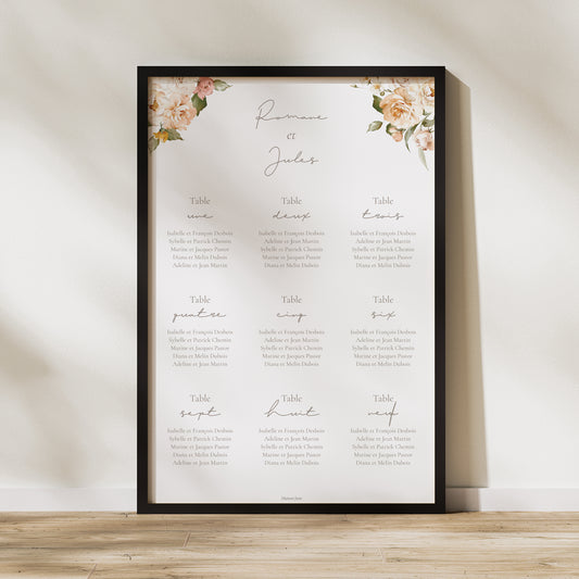Plan de table Mariage Portrait Fleurs pêche photo