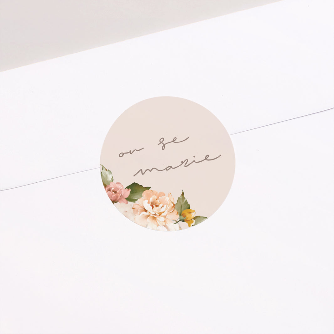 Sticker Mariage Rond Fleurs pêche photo N° 1