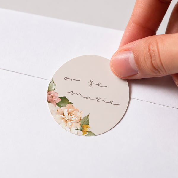 Sticker Mariage Rond Fleurs pêche photo
