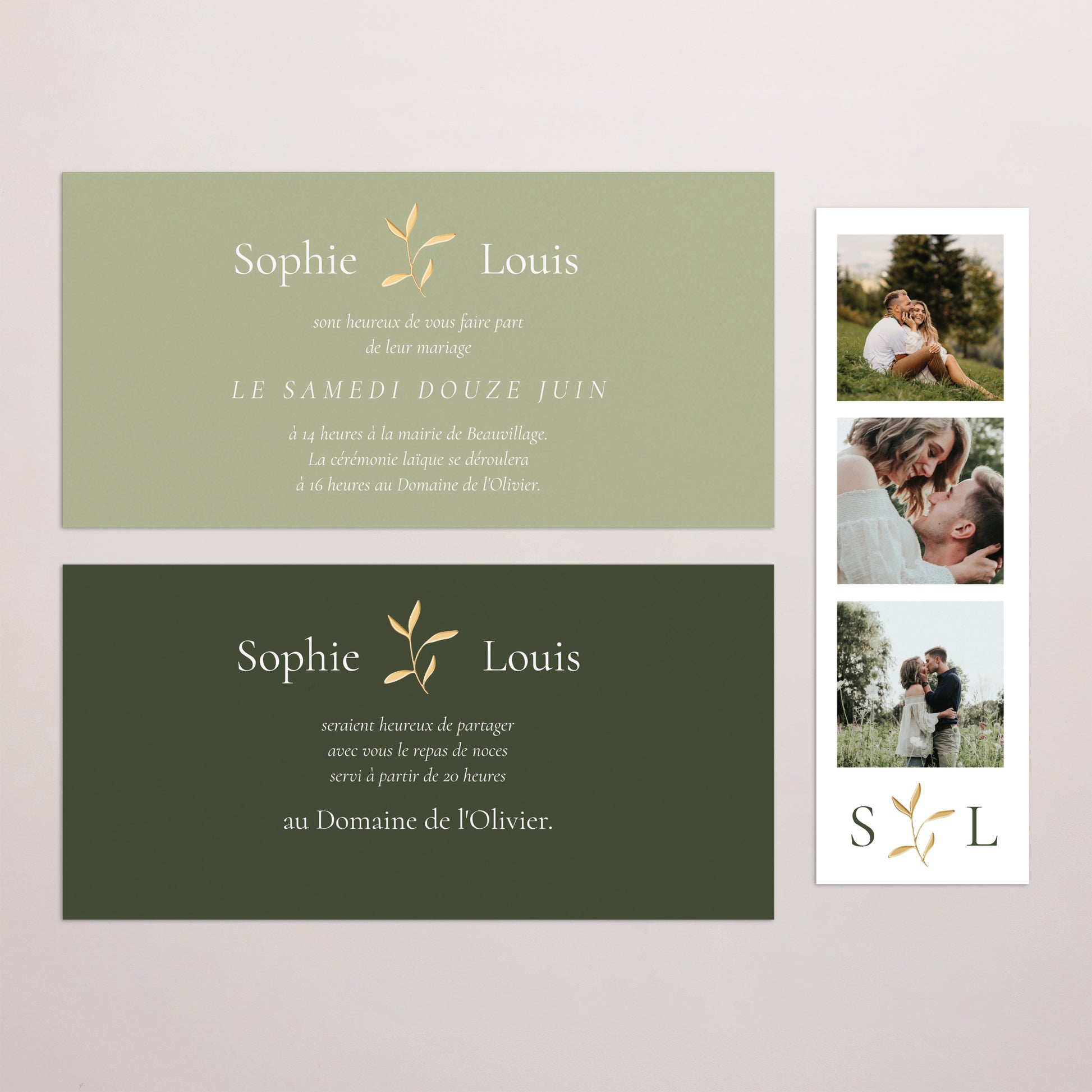 Faire-part Mariage pochette rectangle, 2 cartes Brin romantique III photo N° 3