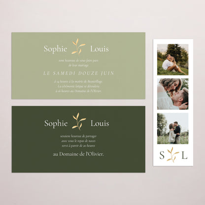 Faire-part Mariage pochette rectangle, 2 cartes Brin romantique III photo N° 3